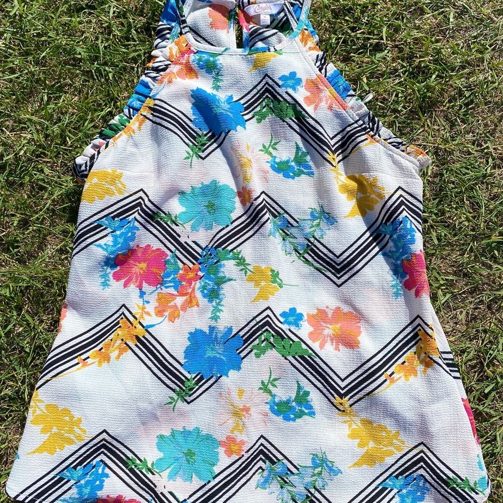 Candie's White Floral Chevron Tank Top - Blue, Yellow, Pink, Green